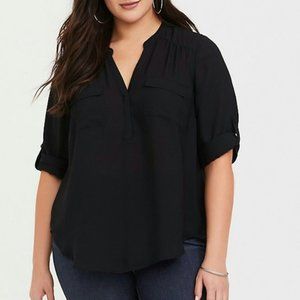 Torrid Harper Deep Black Georgette 3/4 Sleeve Blouse